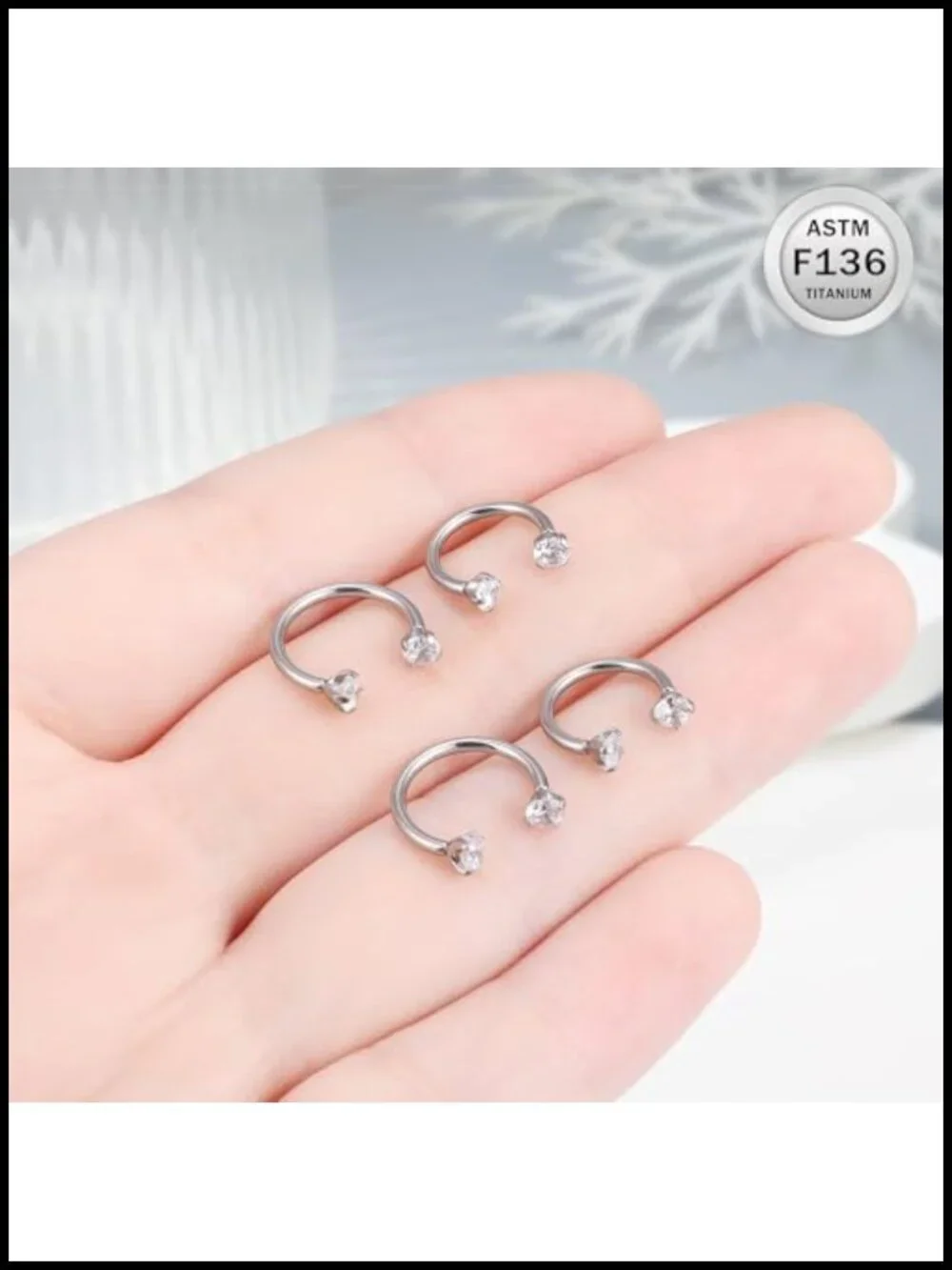 16G Titanium Horseshoe Nose Ring CZ Internally Threaded Septum Piercing Jewelry